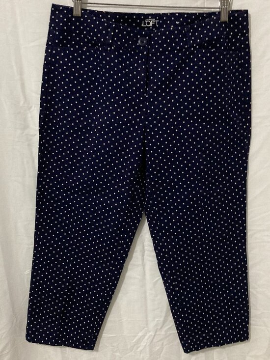 LOFT Pants - Loft Womens 10 Original Crop Blue Polka Dot Classic Prep Summer Chic Comfort